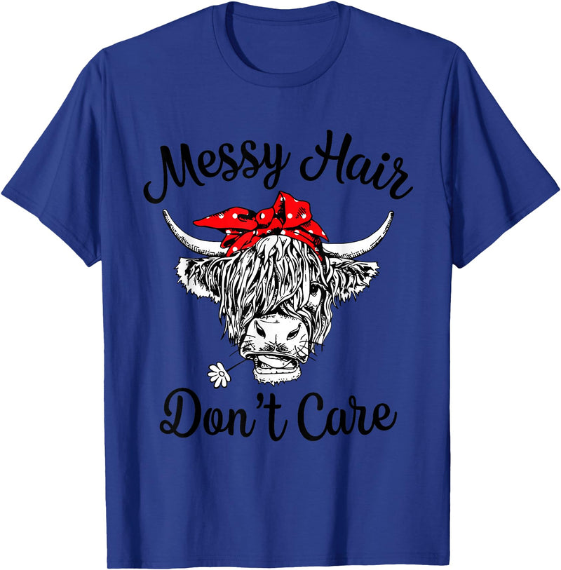Highland Cow Cattle Bandana Messy Hair Women Girls Scottish Highland Cow Cattle Bandana Messy Hair Don't Care T-Shirt -