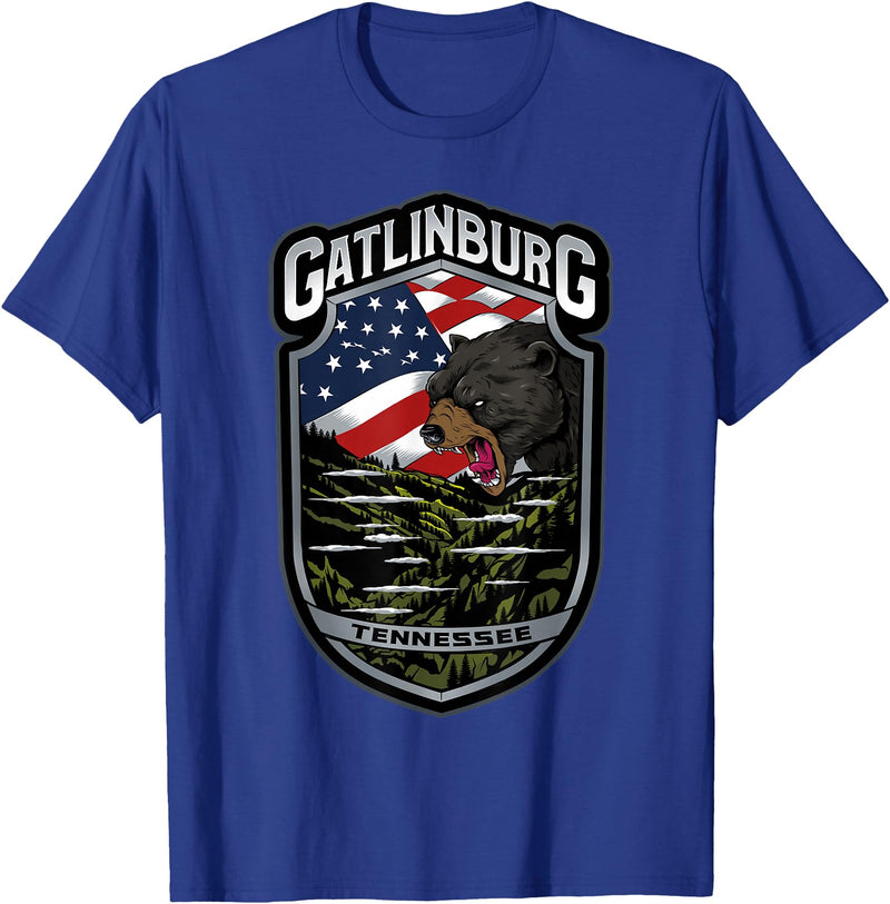 Great Smoky Mountains National Park Souvenirs Gatlinburg Tennessee Souvenirs Bears Gifts TN American Flag T-Shirt - Royal Blue