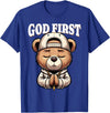 Christian Hip Hop Hustle Praying Teddy Bear Design God First Hip Hop Teddy Bear Cross Christian Streetwear Pray T-Shirt - Royal Blue