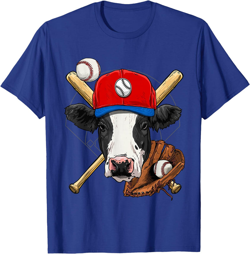 Wowsome! Cow Baseball Cow Lovers Baseball Player T-Shirt - Royal Blue