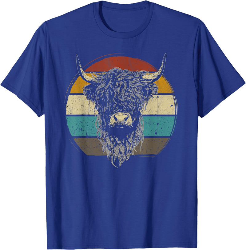 Scottish Highland Cow Lovers men woman kids Scottish Highland Cow Cattle Hairy Cow Retro for Cow Lovers T-Shirt - Royal Blue