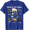 GoshWow Bears of The World Kawaii Types of Bears Wildlife Zoo Bear T-Shirt - Royal Blue