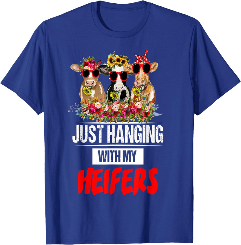 Women's Funny Cows Heifer Farm Animal Just Hanging With My Heifers Cow Farm Animal Lovers Funny T-Shirt - Royal Blue