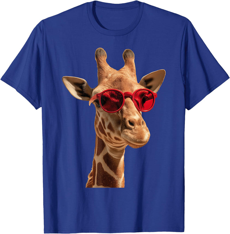Giraffe Designs. Giraffe Wearing Sunglasses Funny Graphic T-Shirt - Royal Blue