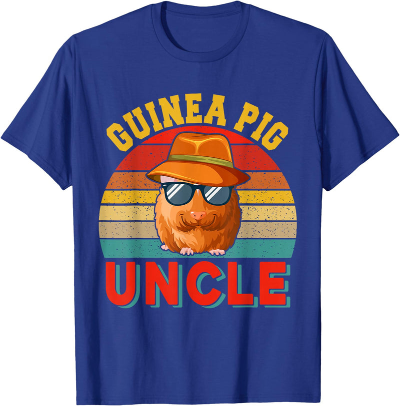 Rodent Father's Day Costume Vintage Retro Guinea Pig Uncle Cute Guinea Pig Sunglasses T-Shirt - Royal Blue