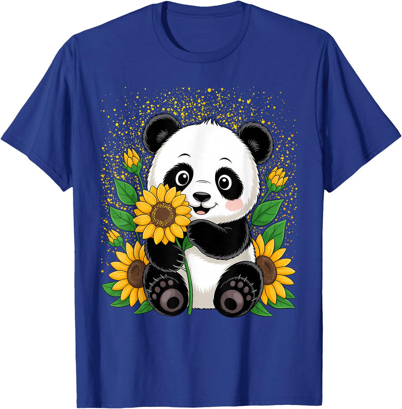 Panda Lover Gift Co. Panda Bear with Sunflowers, Panda Bear T-Shirt - Royal Blue