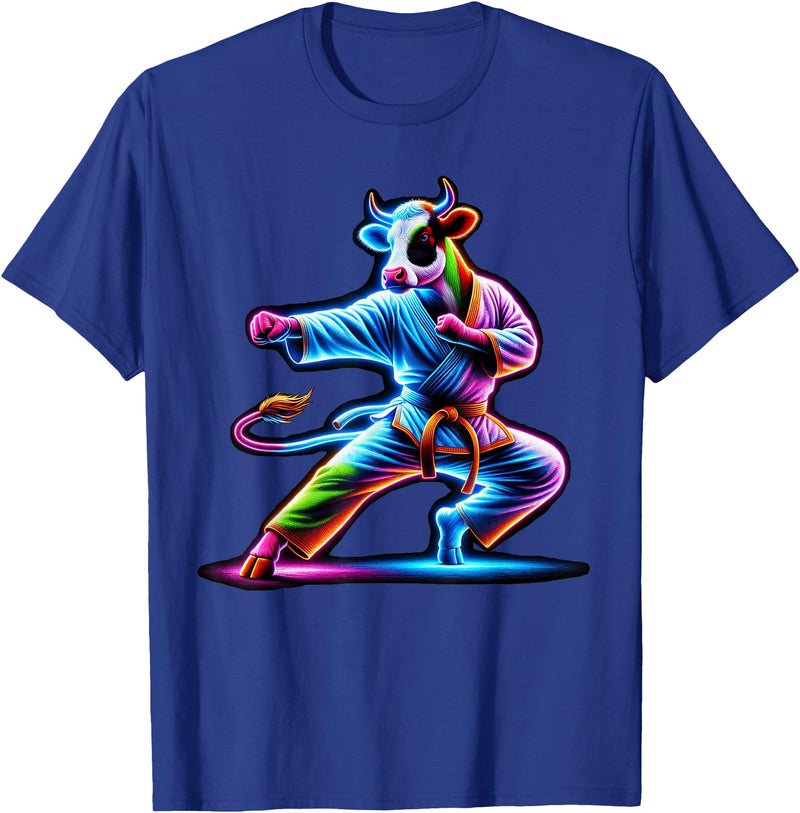 Cow Karate Black Belt Apparel Cow Karate Kick Punch Cute Funny Cool Martial Arts Cow T-Shirt - Royal Blue
