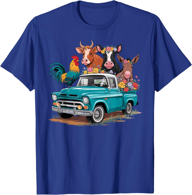 Farm Pickup Truck Farm animals Cow Girl Wife Tee Vintage Pickup Truck Farm Animals Rooster, Cow, Pig, Donkey T-Shirt - Royal