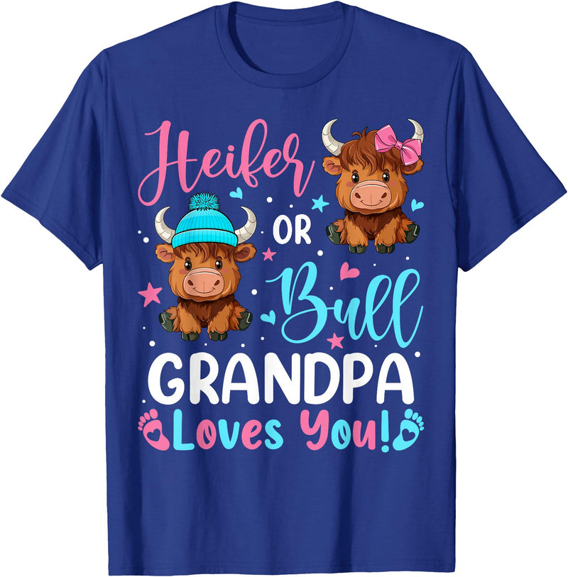 Reveal Party Highland Cow Bull or Heifer Grandpa Loves You Highland Cow Lover T-Shirt - Royal Blue