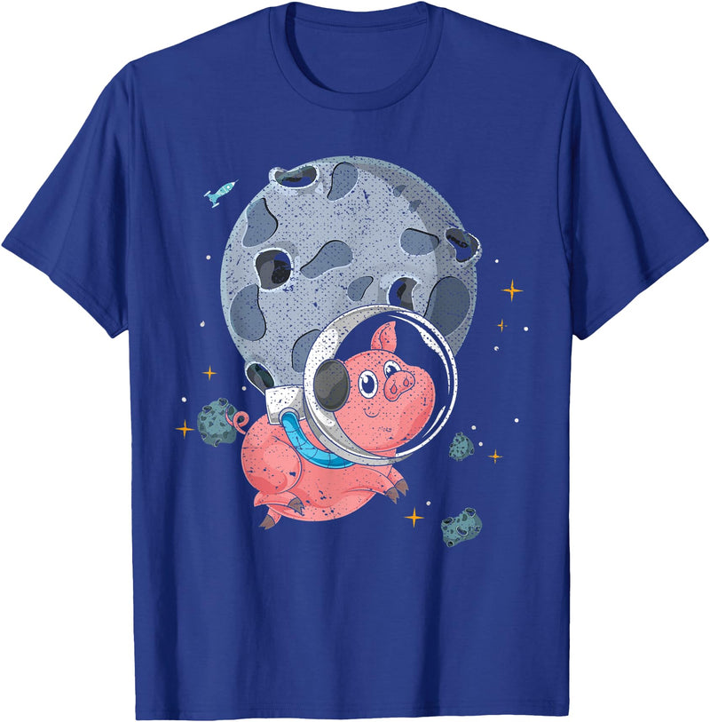 Pig Astronaut Space Travel Animal Gift Cute Farm Animal Moon Landing Outer Space Astronaut Pig T-Shirt - Royal Blue