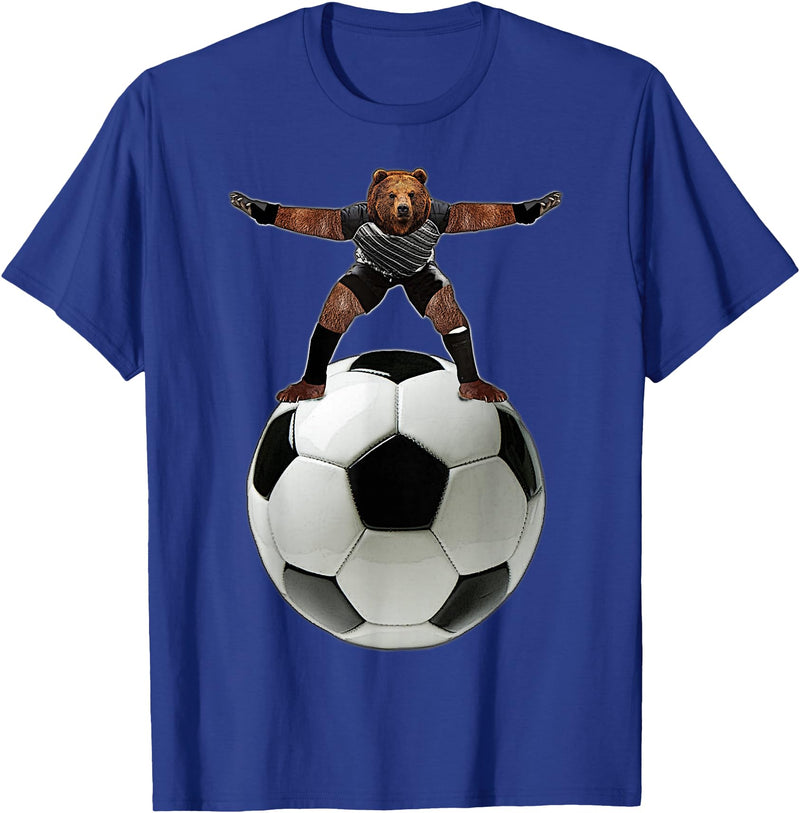 Behrbones Clothing Bear Goalie On Soccer Ball - by Behrbones T-Shirt - Royal Blue