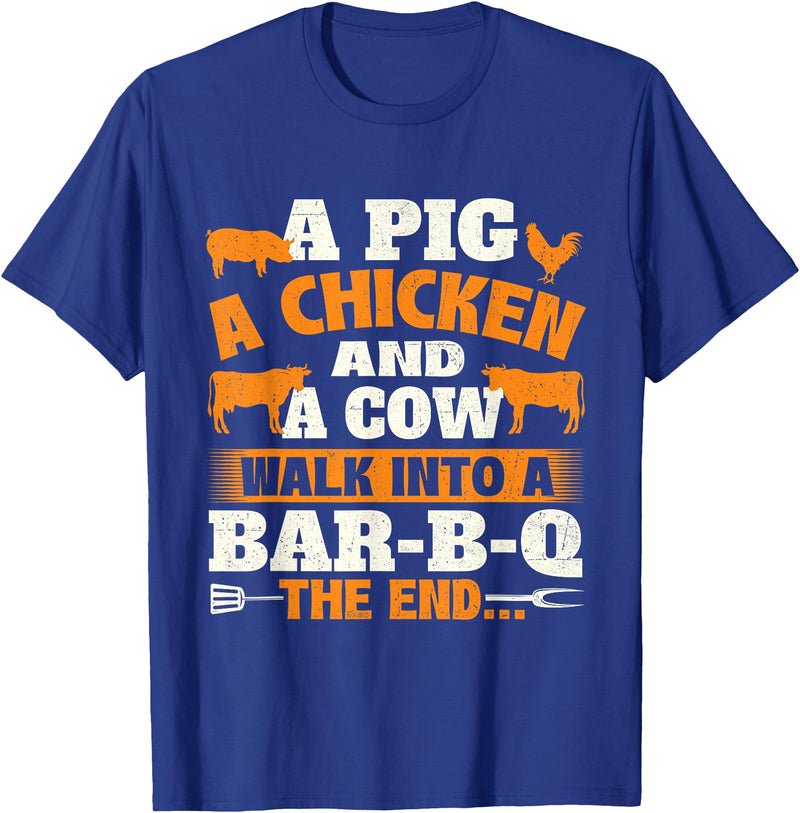 Funny BBQ Shirts A Pig A Chicken And A Cow - Grilling BBQ Lover Barbecue T-Shirt - Royal Blue
