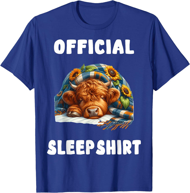 Official Sleep Pajamas Nightgown Sleepwear Apparel Highland_cow - Official Sleepshirt Pajamas Nightgown T-Shirt - Royal Blue