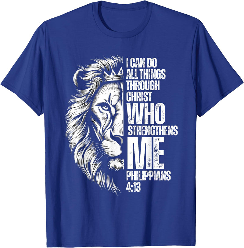 Philippians 4:13 Christian Jesus Lion Father Dad Christian Verse Lion Philippians 4:13 I Can Do All Things T-Shirt - Royal Blue