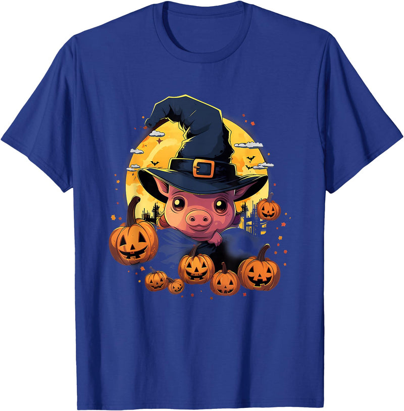 Pig Halloween Costumes Spooky Pig Witch Halloween T-Shirt - Royal Blue