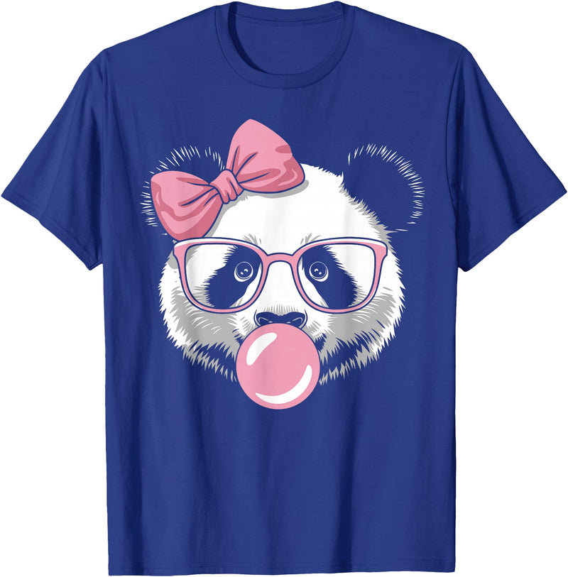 Panda Bear Bubblegum Panda Bear Wearing Glasses and Blowing Pink Bubble Gum T-Shirt - Royal Blue