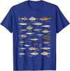 Botanical Chart Apparel Co. Vintage Fish Identification Chart Fishing T-Shirt Small - Royal Blue