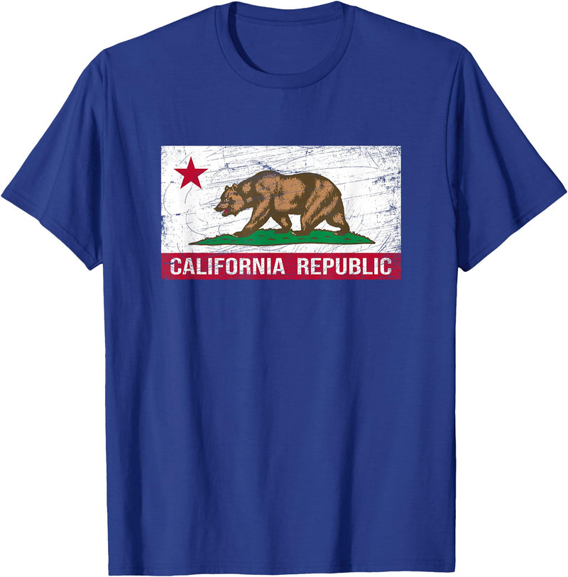 Graphic Club Inc. California Republic Flag - CA - Distressed Design - Classic T-Shirt - Royal Blue