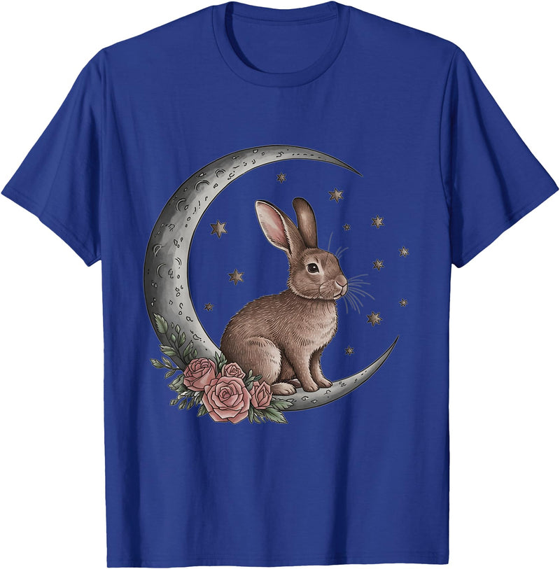 Vintage Bunny on the Moon Cute Goth Easter Rabbit T-Shirt in Royal Blue