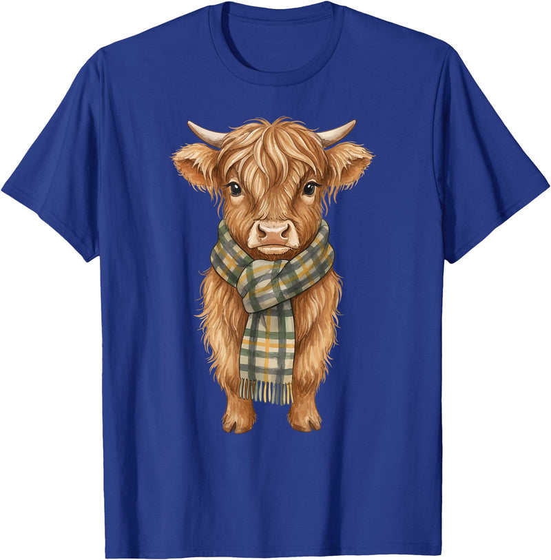 Farmer Cute Women Highland Cow Shirts Cozy Fall Autumn Highland Cow T-Shirt - Royal Blue