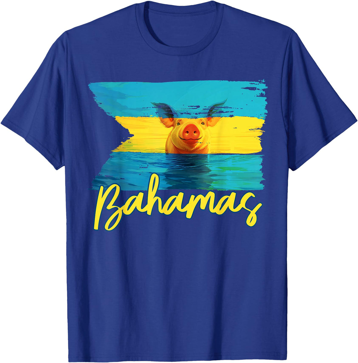 Swimming Pig Bahamas Beach Trips Bahamas Swimming Pig Flag Beach Caribbean Summer Vacation T-Shirt - Royal Blue