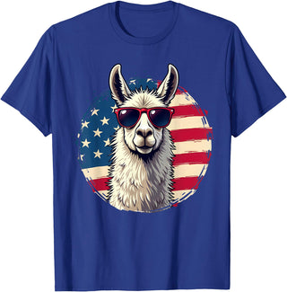 Funny Llama Alpaca Animal Lover Gifts Clothing Llama Alpaca American Flag USA Patriotic T-Shirt - Royal Blue