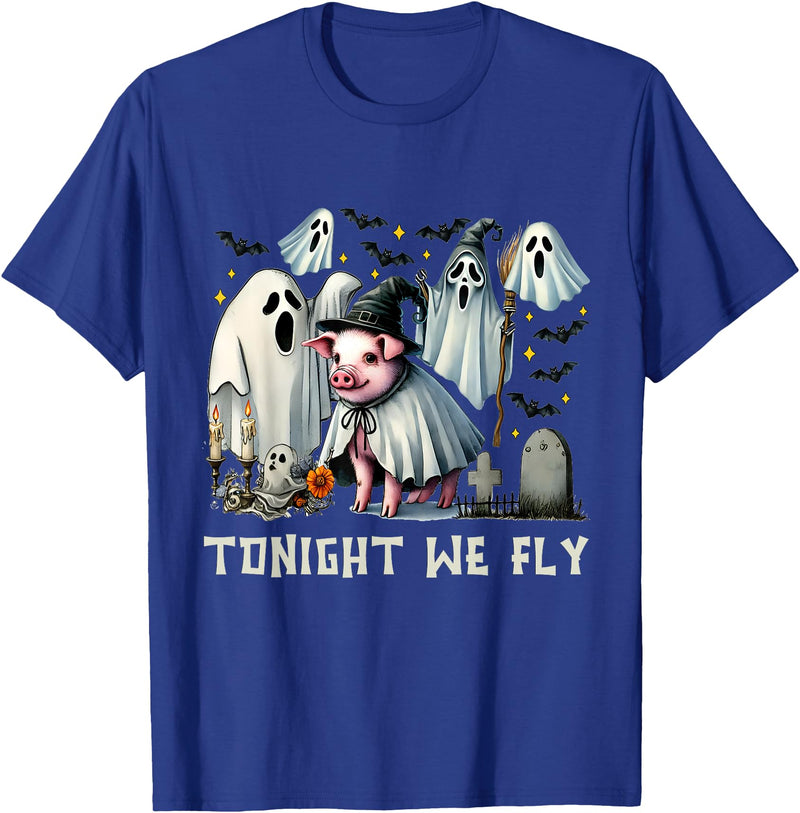 Pigaboo Farm Halloween Tonight We Fly Pig Farm Animal Lover Halloween T-Shirt - Royal Blue