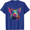 Retro Pig Poparts Tees Watercolor Colorful Pig T-Shirt - Royal Blue