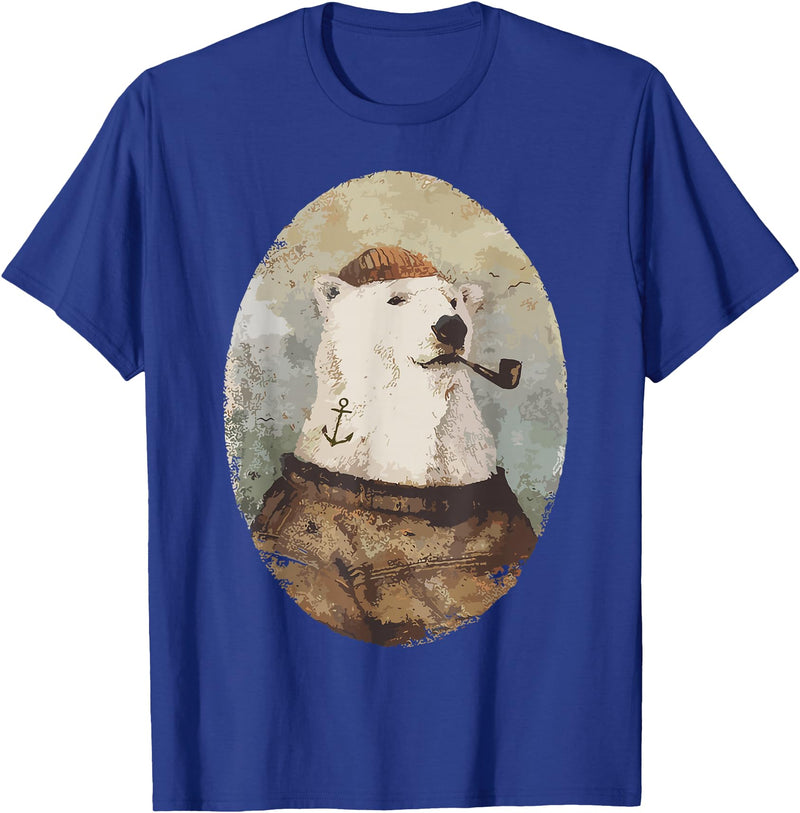 Polar bear Sailor Oil paint Inspired Cool Captain Polar Bear T-Shirt - Royal Blue