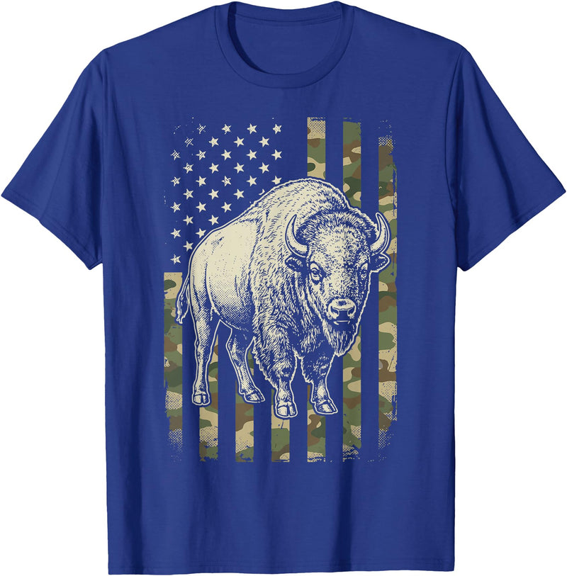 Usa Patriot American Bison Western Bufallo Bison USA Flag American Buffalo 4th of July T-Shirt - Royal Blue