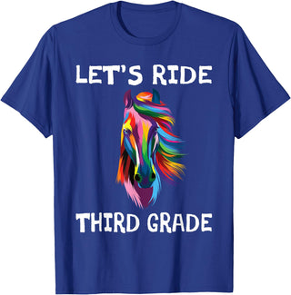 Back To School First Day Let's Ride Third Grade Back To School Horse Girls T-Shirt - Royal Blue