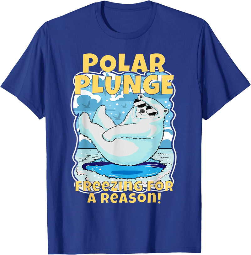 Ice Cold New Years Arctic Iceberg Freeze Swim Team Polar Plunge Freezing For A Reason! Cool Polar Bear Swimming T-Shirt - Royal Blue