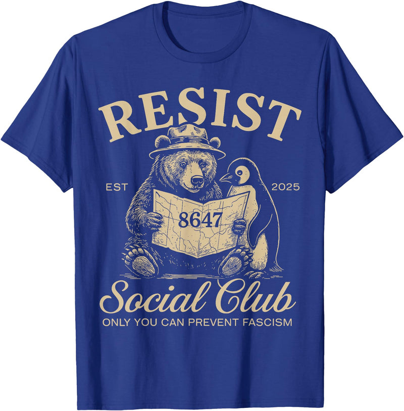 Bear Penguin Flippers Up Tees Bears Penguins Resist Social Club Only You Can Prevent T-Shirt - Royal Blue