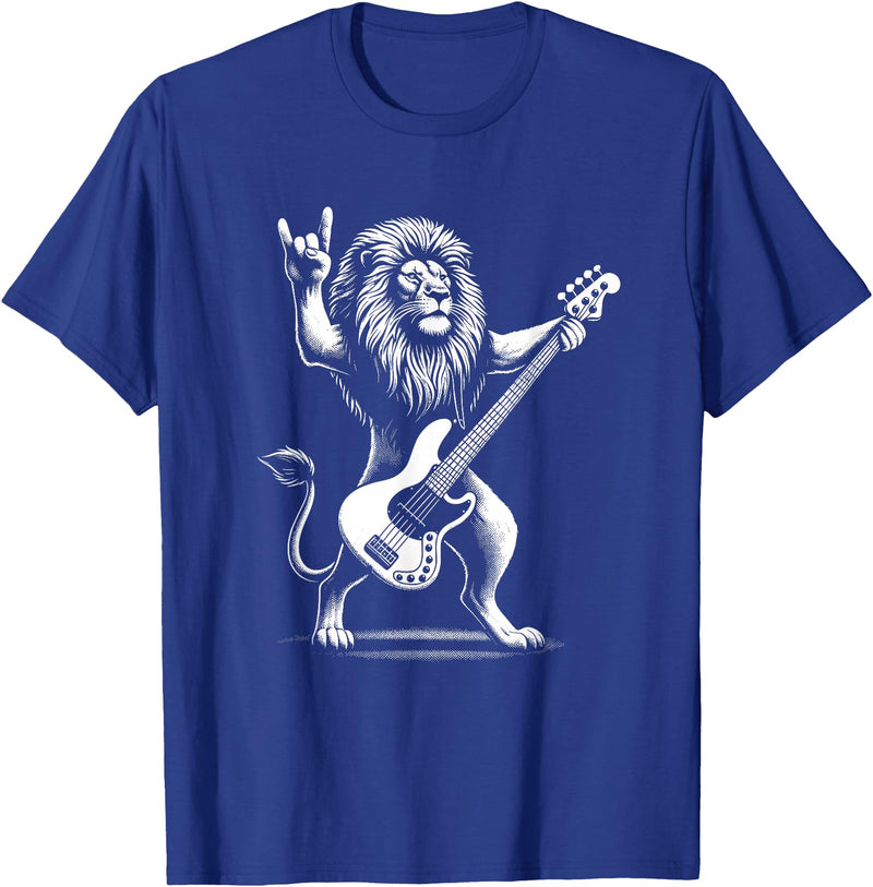 Funny Guitar Lion Lovers Costume for Guitarist Rock n Roll Lion Playing Guitar Funny Men Women Lion T-Shirt - Royal Blue