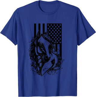 BASBO American Flag Horseback Riding Apparel - Horse T-Shirt - Royal Blue