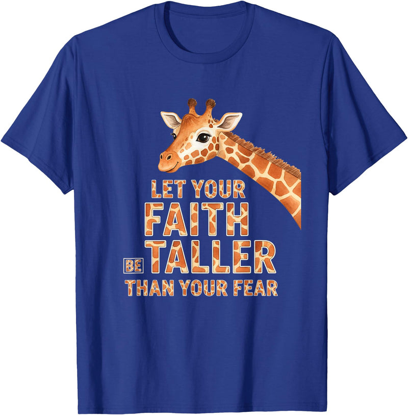 Giraffe Faith Kids Christian Jungle Animal Tall Let Your Faith Be Taller Than Your Fear Kids Giraffe Jungle T-Shirt - Royal Blue