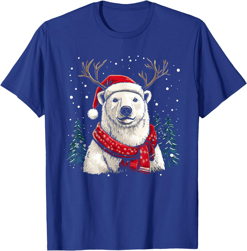 Funny Polar Bear Christmas Santa Hat Outfits Polar Bear Reindeer Santa Hat Christmas Pajama Funny Xmas T-Shirt - Royal Blue