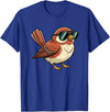 Chipper Feather Co Bird: Sparrow in Sunglasses, Cool Cartoon Avian Attitude T-Shirt - Royal Blue