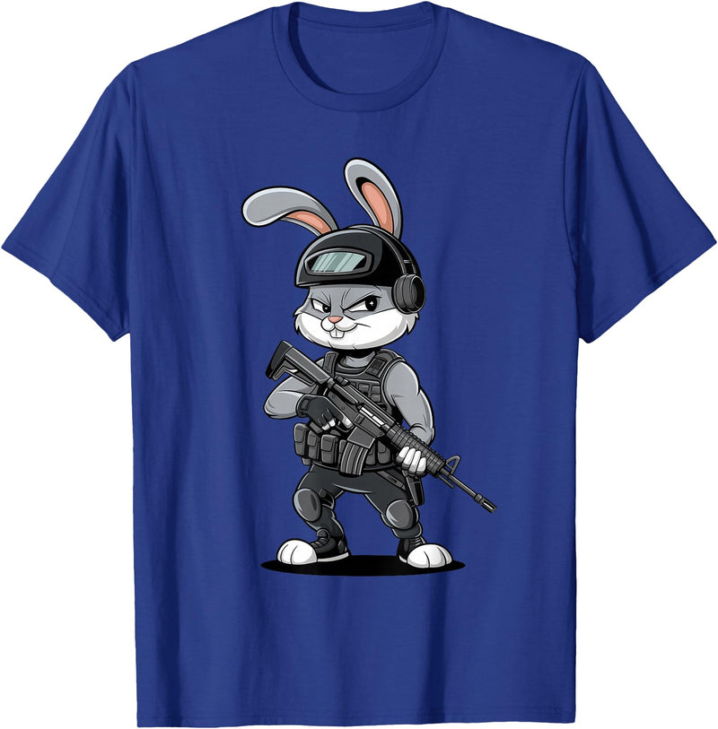 Armed Bunny Easter Military Rabbit Graphic for Men T-Shirt in Royal Blue