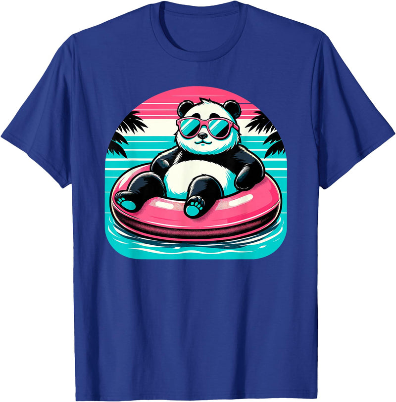 Nerrrdy Pool Party Panda Pink Float Men Women Kids Funny Pool Panda T-Shirt - Royal Blue