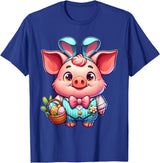 Pig Easter Designs. Easter Pig Bunny Ears Eggs Cute Farm Animal T-Shirt - Royal Blue