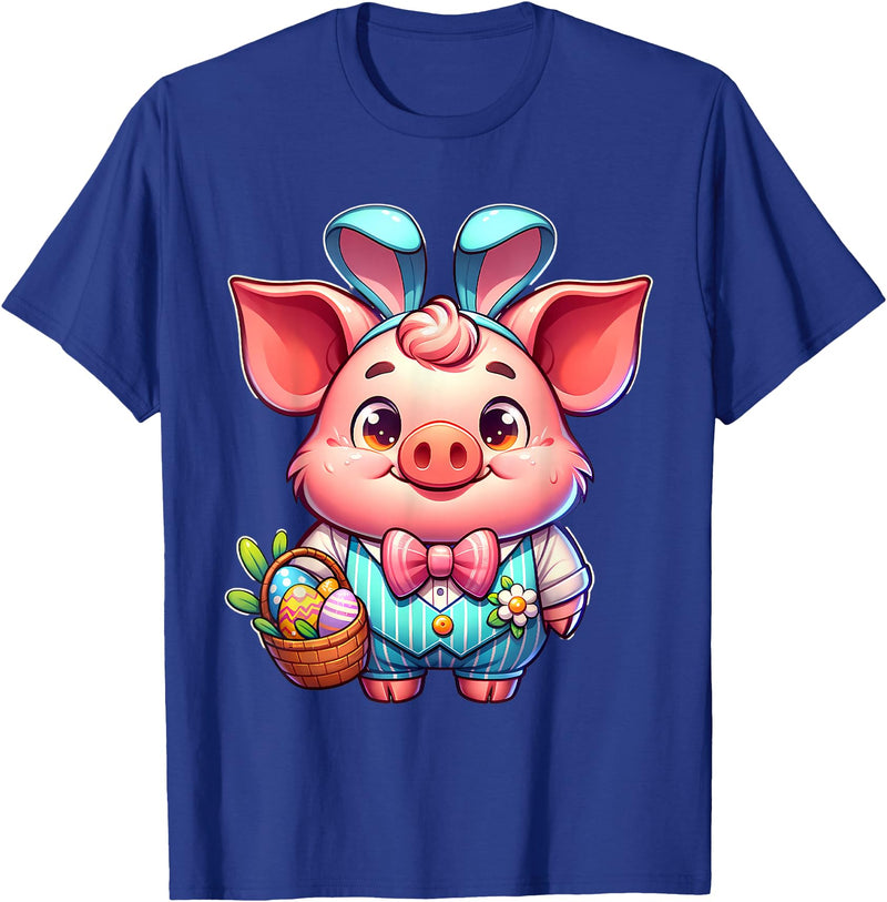 Pig Easter Designs. Easter Pig Bunny Ears Eggs Cute Farm Animal T-Shirt - Royal Blue