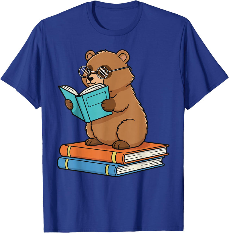 Reading Bear Bookworm Tee Reading Bear Bookworm Cute Bear with Glasses Books T-Shirt - Royal Blue