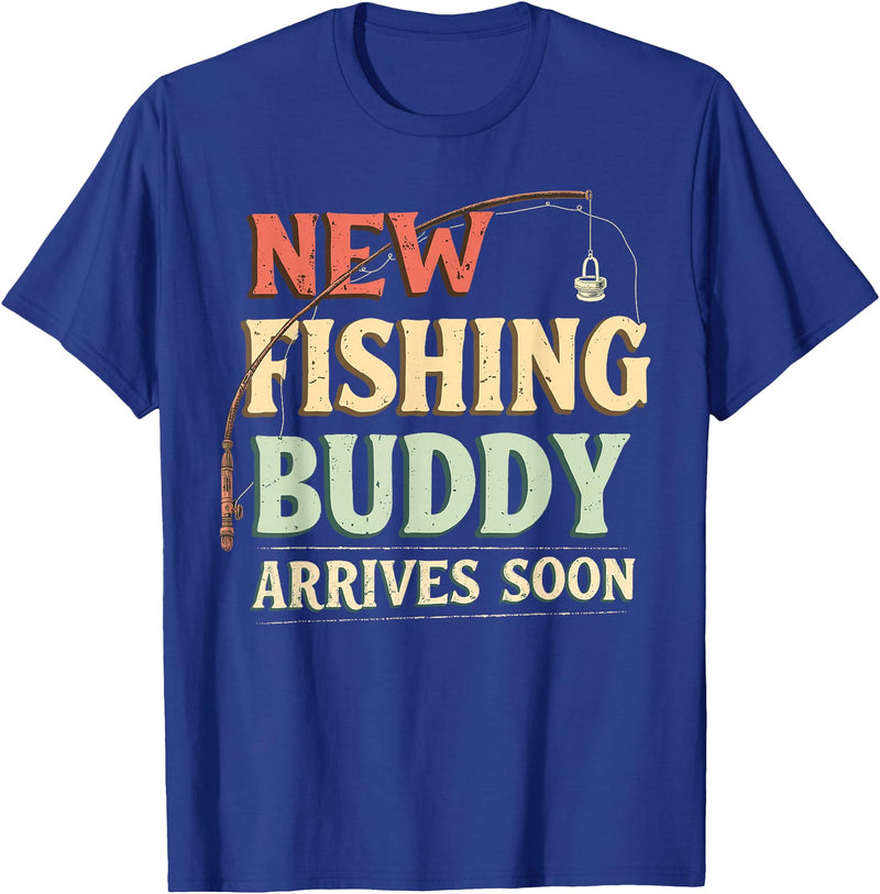 Funny Parent Fisherman Pregnancy Gift New Fishing Buddy Arrives Soon Baby Pregnancy Announcement T-Shirt - Royal Blue