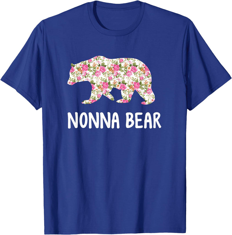 Grandparents Tees By Luna Nonna Bear Floral T-Shirt T-Shirt - Royal Blue