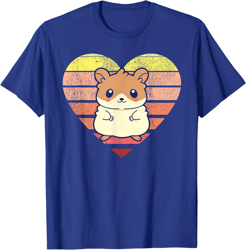 Cute Hamster Design Retro Heart Shape Vintage T-Shirt - Royal Blue