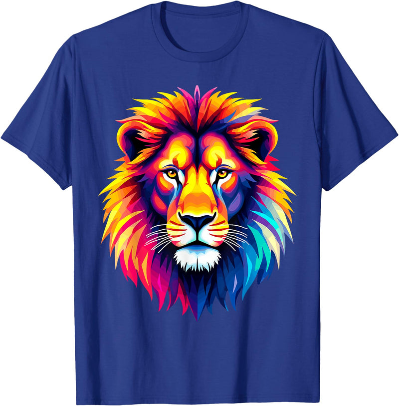 Colorful for Lion Lover Lion Head Colorful Animal Lion T-Shirt - Royal Blue