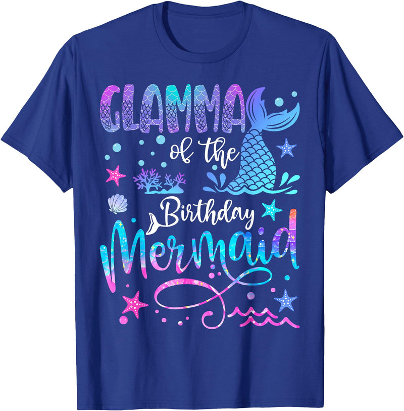 Birthday Mermaid Matching Family Tees Glamma of The Birthday Mermaid Matching 1St Birthday Girl T-Shirt - Royal Blue