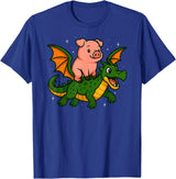 PigAxis1 Pig Animal Lover Dragon Riding Zoo Day Boys Girls Kids T-Shirt - Royal Blue