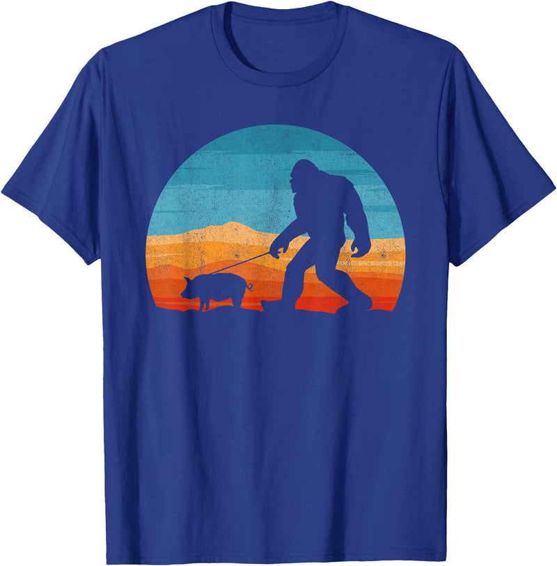 Bigfoot Walking Animal Lover Gifts Bigfoot Walking Pig Sasquatch Pig Lover T-Shirt - Royal Blue